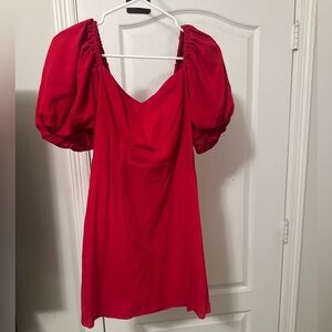 Francesca’s Red Puff-Sleeve Bow-Front Mini Dress
